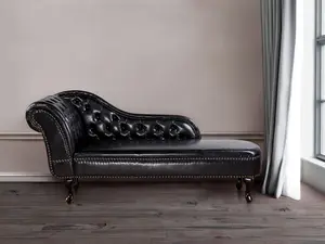 Left Hand Chaise Lounge Faux Leather Black NIMES