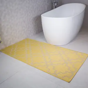 Yellow Grey Geometric Trellis Flatweave Indoor Outdoor Rug 80x150cm