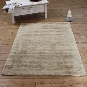 Gold Handmade , Luxurious , Modern , Plain Easy to Clean Viscose Rug for Living Room, Bedroom - 120cm X 170cm