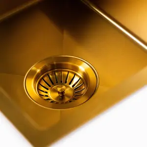 Mockeln - 1.5 Bowl Stainless Steel Kitchen Sink - Inset or Undermounted - Gold Finish - 555mm x 440mm x 200mm