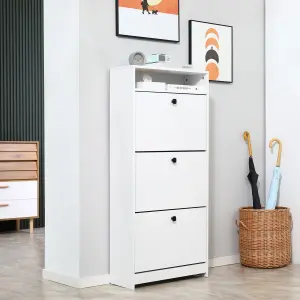 HOMCOM Shoe Storage Cabinet Footwear Organiser Space-saving w/ 3 Drawers -White