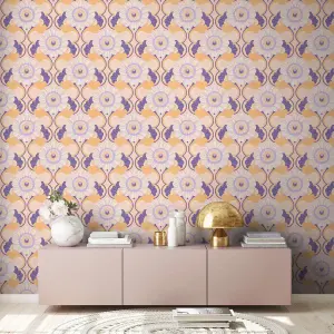 AS Creation 70's Retro Floral Chic Purple Wallpaper Textured Paste The Wall