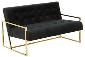 Interiors by Premier Two Seat Black Velvet Sofa, Deep Button Tufting, Foam Padded Seat and Back, Sleek Metal Frame, Glam Appeal