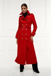 Holland Cooper Full Length Marlborough Trench Coat Red Barathea Women's Size 12