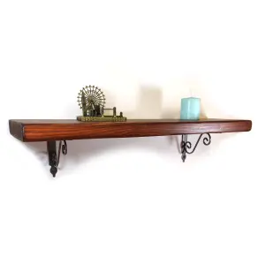 Wooden Shelf with Bracket WOZ 140x110mm Silver 175mm Dark Oak Length of 140cm