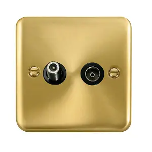 Curved Satin / Brushed Brass Satellite & Coaxial Socket 1 Gang - Black Trim - SE Home