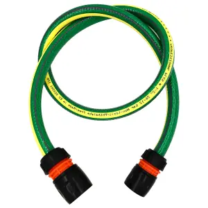 Garden Hose Pipe, Outdoor Tap to Reel Connection Set, 6 Layer Non-Toxic 1/2" Hose (Green, 1.5 m / 4.92 ft + 2 Quick Connectors)