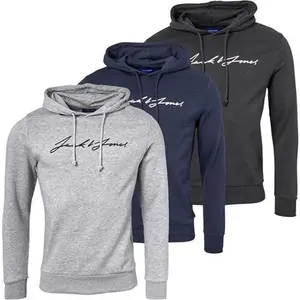 JACK AND JONES Mens Jax Three Pack Sweat Hoodies Tap Shoe/Light Grey Melange/Navy Blazer - Size M