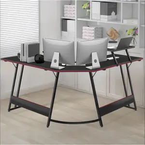 L-Shaped Metal Base Computer Desk Black / 70 H x 128 W x 128 D