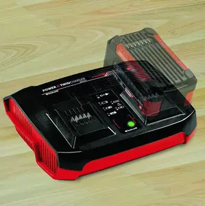 Einhell Power X-Change 3A Twin Charger Compatible With All 18V Power X-Change Batteries - Fast Charge 2 Batteries At Once