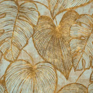 Galerie Julie Feels Home Blue/Gold Large Shimmery Monstera Leaf Wallpaper Roll