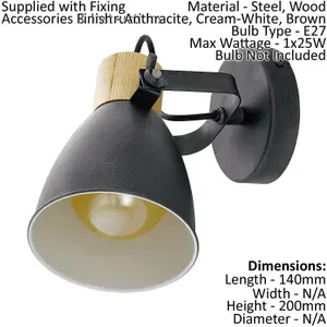 Ceiling Spot Light & 2x Matching Wall Lights Black & Wood Adjustable Shade