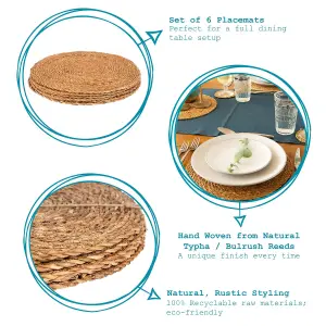 Argon Tableware - Round Woven Typha Placemats - 30cm - Pack of 6