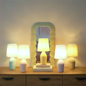 ValueLights Arlo Grey Ceramic Base Table Lamp with Tapered Shade