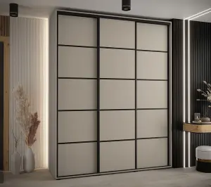 Spacious Dakota IV Sliding Door Wardrobe W2000mm H2350mm D600mm in Cashmere & Black Finish