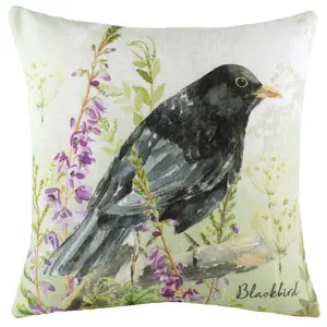 Evans Lichfield Spring Birds Black Bird Printed Feather Rich Cushion