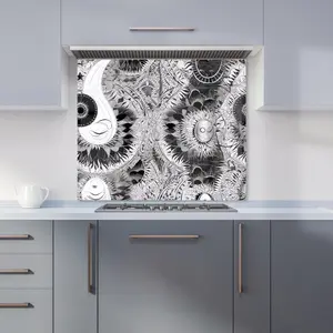 Abstract Moon and Sun Premium Glass Kitchen Splashback W900mm x H650mm