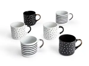 6pc Stripe & Dot Metallic Mugs