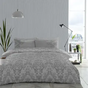 GC GAVENO CAVAILIA Royal damask duvet cover bedding set grey king 3PC with reversible damask printed quilt cover