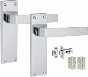 6 Sets Victorian Straight Delta Handle Latch Door Handles, Silver Polished Chrome, 1 Pair 3" Ball Bearing Hinges, 150mm x 40mm