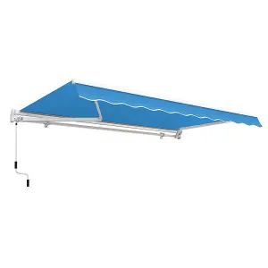 Primrose Awnings 3.5m x 2.5m Retractable Manual Azure Blue Awning Outdoor Patio Canopy