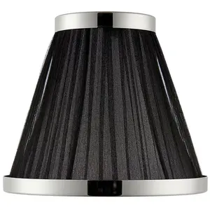 6" Luxury Round Tapered Lamp Shade Black Pleated Organza Fabric & Bright Nickel