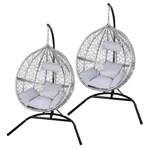 2 Garden Hanging Rattan Egg Chairs - Grey