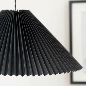 ValueLights Akira Black Hanging Pendant Ceiling Light with Pleated Lampshade - LED Bulb Included