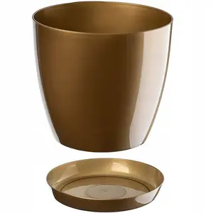 Plant Flower Pot Plastic 20 Colours 9 sizes Gloss Pots Planter Saucer Tray Deco Gold 16cm