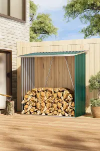 Metal Garden Log Store Outdoor Firewood Storage Rack,W 164 cm x D 83 cm x H 157 cm