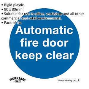 10-Pack Automatic Fire Door Keep Clear Signs - Rigid Plastic Safety Warning 80x80mm