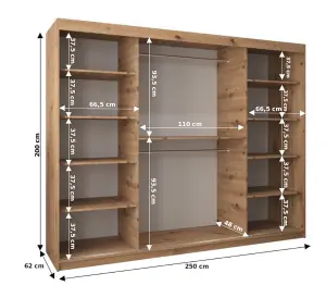 Elypse Contemporary 2 Mirrored Sliding Door Wardrobe 9 Shelves 2 Rails White (H)2000mm (W)2500mm (D)620mm