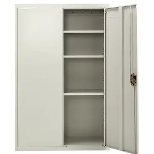 White Stainless Steel Filing cabinet with 3 shelves - 2 Door Lockable Filing Cabinet - Tall Metal Office Storage Cupboard