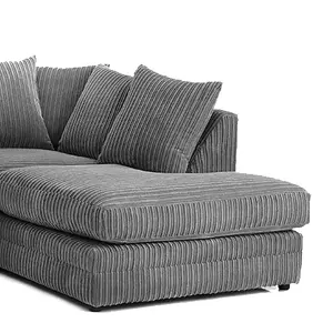 Luxor Grey Jumbo Cord Large 5 Seater Corner Sofa Long Right Hand Facing