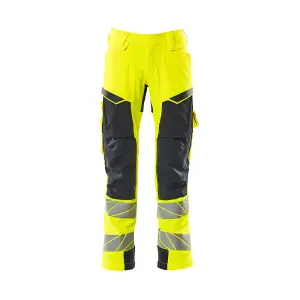 Mascot Accelerate Safe Trousers with Kneepad Pockets - Hi-Vis Yellow/Dark Navy   (42.5) (Leg Length - Regular)