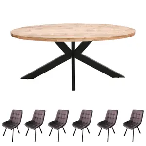 Merlin Mango Wooden 6-8 Seater Oval Dining Table Set With 6 Chairs