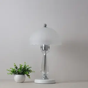 White Iron Base Crystal Table Lamp with Frosted Glass Lampshade