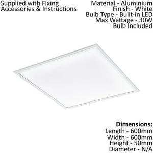 Flush Ceiling Light Colour White Shade White Plastic Bulb LED 30W Included