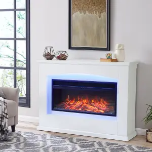 Electric Fire Suite Black Fireplace with White Surround Set 7 LED Mood Light Adjustable Stove Size 34''