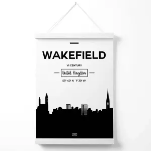 Wakefield Black and White City Skyline Poster with Hanger / 33cm / White