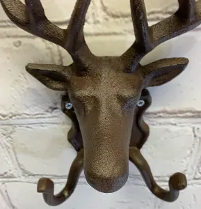 Cast Iron Stag Head Wall Coat Hook Rack