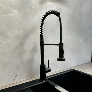 Liquida CT592MB Spring Style Black Kitchen Mixer Tap With Pull Out Spray Head