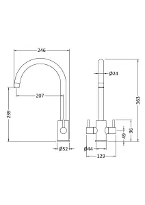 Minimalist Kitchen Mono Mixer Tap with 2 Lever Handles, 436mm - Chrome