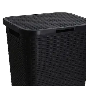 Plastic Laundry Hamper with Handles Black