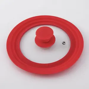 Universal Pan Lid - Dishwasher Safe Glass Lid with Red Cool Touch Silicone Rim & Handle & Steam Hole - Fits 16, 18 & 20cm Pans