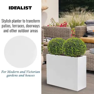 Set of 2 IDEALIST™ 50cm Garden Trough, White Reinforced Stone Rectangular Planters, Outdoor Plant Pots L50 W20 H40 cm, 40L