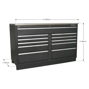 Sealey Modular Floor Cabinet 11 Drawer 1550mm Heavy-Duty APMS04