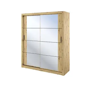 Lux III Modern Sliding Door Mirrored Wardrobe (H2150mm W1810mm D600mm) - Oak Artisan