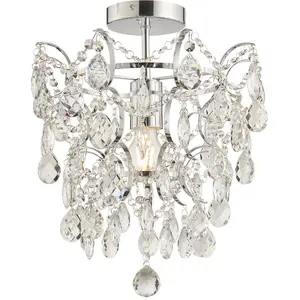 Decorative Flush Bathroom Ceiling Light Fitting - Clear Glass Crystal Details