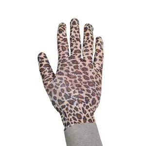 Mulch Leopard Print Gardening Gloves - 100% Polyester - Water Resistant Nitrile Palm - Medium Size 8 - 1 Pair